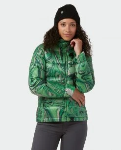 Stio Women's Hometown Down Hooded Jacket -STIO Sales W Hometown Down Hooded Jacket Verdant Marble Print 2