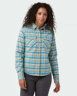 Stio Women's Willow Midweight Flannel Shirt -STIO Sales W Willow Midweight Flannel Shirt Wind River Blue Plaid 1