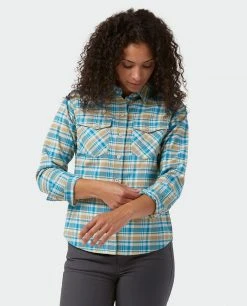 Stio Women's Willow Midweight Flannel Shirt -STIO Sales W Willow Midweight Flannel Shirt Wind River Blue Plaid 2