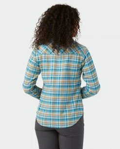 Stio Women's Willow Midweight Flannel Shirt -STIO Sales W Willow Midweight Flannel Shirt Wind River Blue Plaid 3