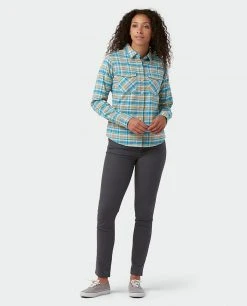 Stio Women's Willow Midweight Flannel Shirt -STIO Sales W Willow Midweight Flannel Shirt Wind River Blue Plaid 4